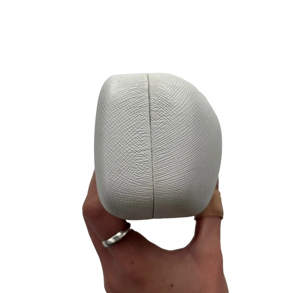 Michael Kors White Leather Hard Clam Shell Dome Sunglasses Case With Silver Logo